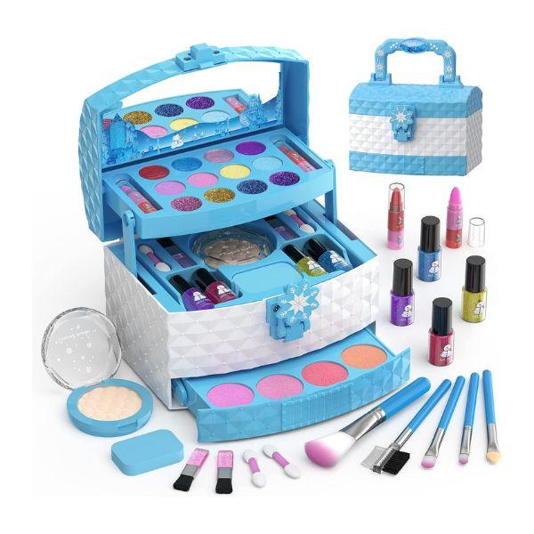 Makeup Kit for Girl 35 Pcs Washable Real Cosmetic, Safe & Non-Toxic Little Girl Makeup Set, Frozen Makeup Set Toys Christmas & Birthday Gift