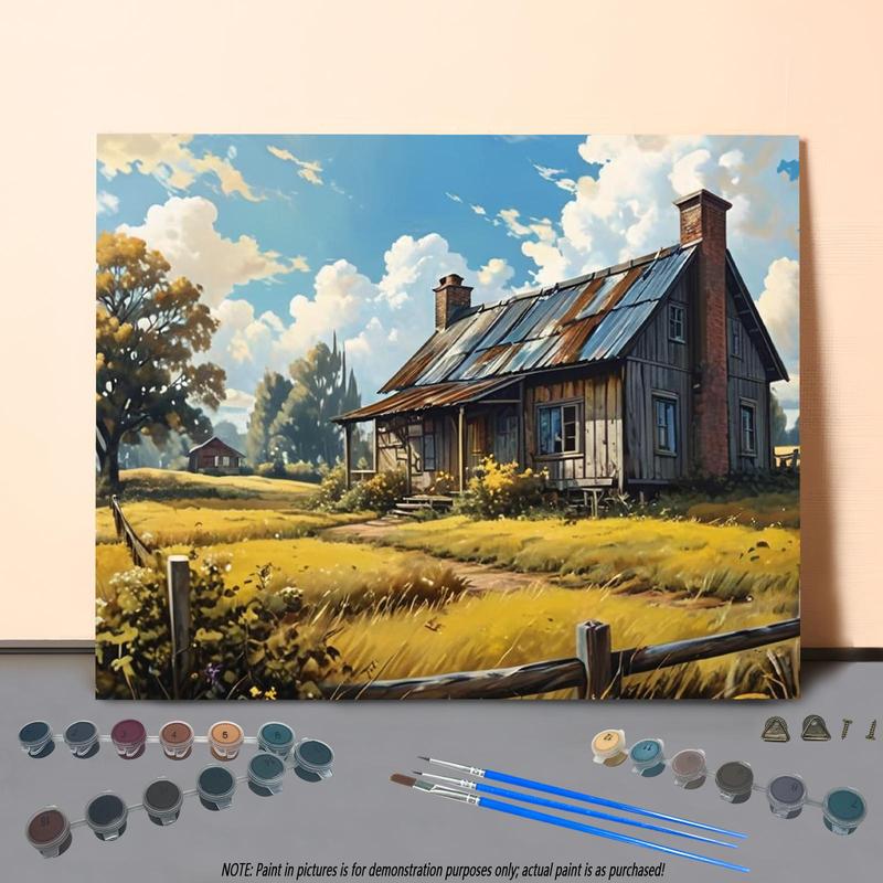 Farmhouse Pattern DIY Painting By Numbers Kit Without Frame, 1 Set DIY Paint By Numbers Kit, Wall Art Decoration for Home Living Room Bedroom