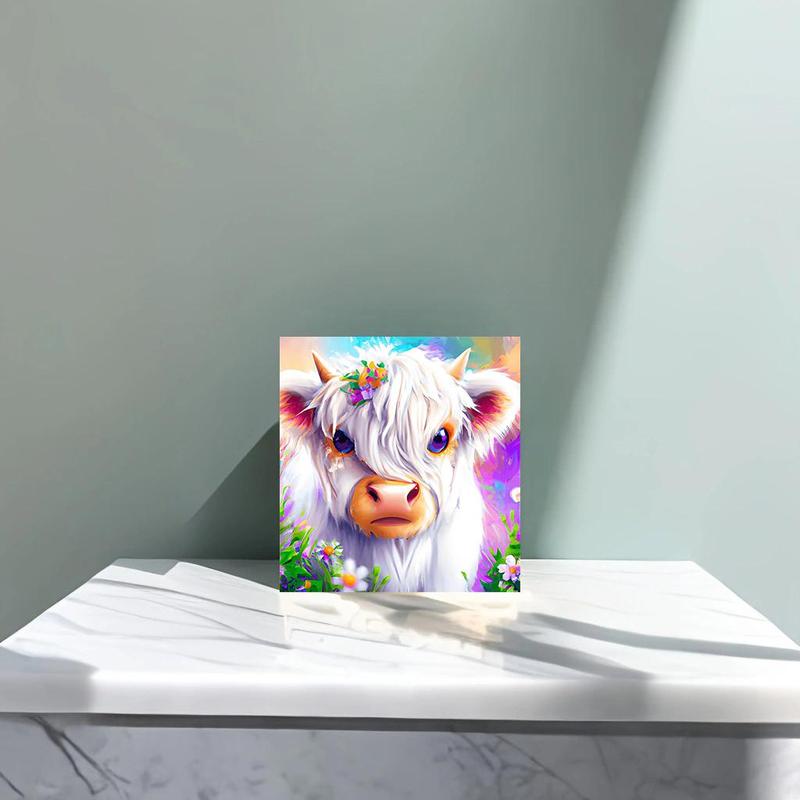 Cow & Flower Pattern Diamond Arts Colorful Painting Kit without Frame, DIY 5D Paint by Numbers Diamond Art Crafts Kit, Wall Art Decor for Home Living Room Bedroom