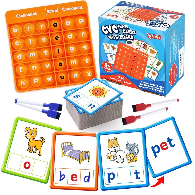 Torlam CVC Word games Phonics Games Sight Words Flash Cards Vowel Spelling Flashcards for Spelling  Reading and Literacy Fun