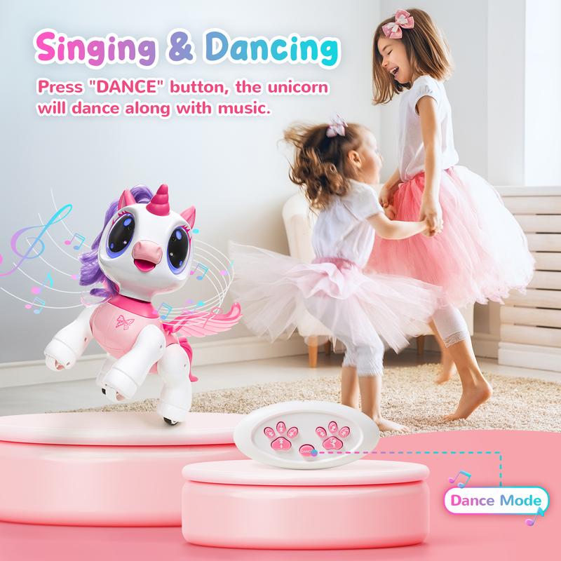 SGILE Unicorn Toy for Girls Robot Pet for Kids age 3 4 5 6 7 8 Years with Music Dance and Gesture Sense Control, Preschool STEM Learning Toy for Toddler Pink