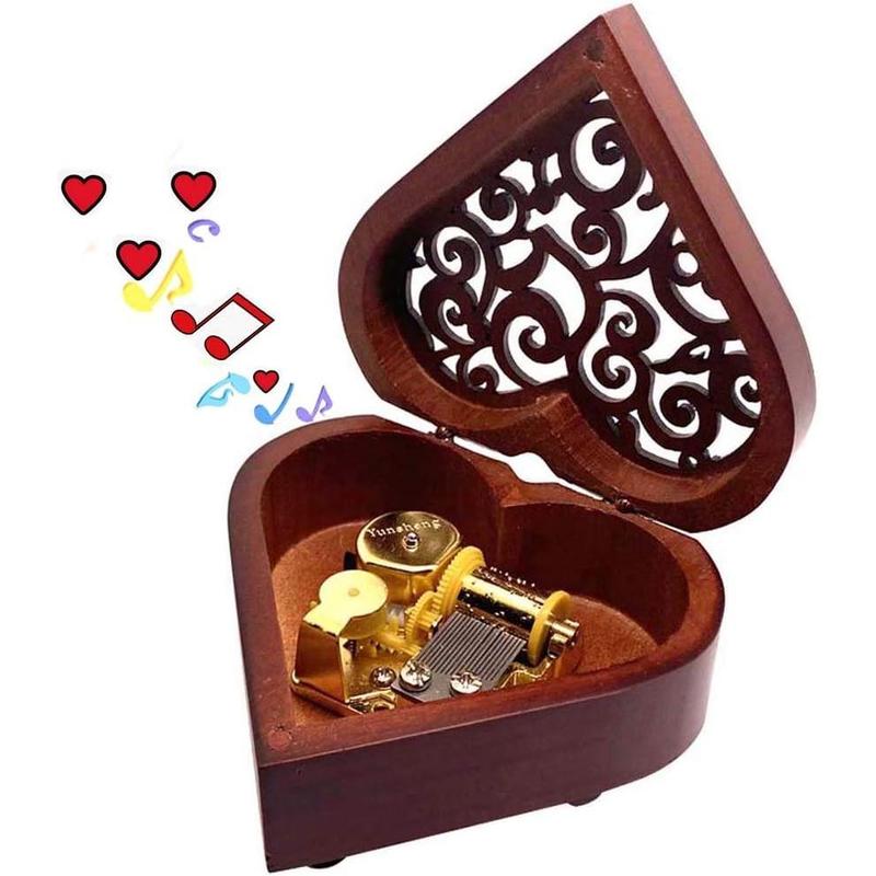 2024Pursuestar You are My Sunshine Music Box, Heart Shaped Vintage Hollow Out Wood Mechanism Wind Up Musical Box Gifts for Birthday Christmas Wedding Valentine's Day