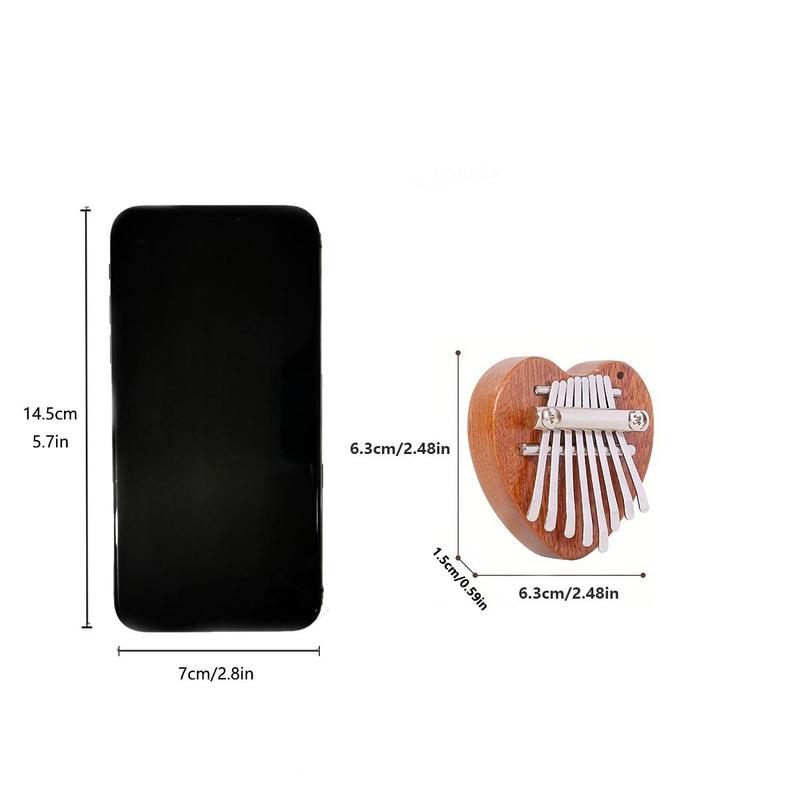 8-key Mini Wooden Kalimba, Exquisite Heart Shaped Finger Thumb Piano, Marimba Musical Good Accessory Pendant Gift, Christmas Gift