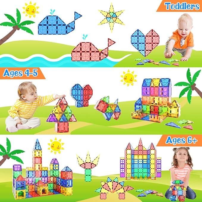 60 PCS Magnetic Building Tiles, Magnetic Tiles Kids Toys Magnet Toys for Toddler Magnetic Blocks Building Toys Preschool STEM Learning Sensory Montessori Toys for 3+ Year Old Boys and Girls, Safe Creativity Toddler Kids Toys, Christmas Toys Gifts