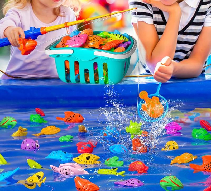 Magnetic Fishing Game Bath Pool Toys for 48pcs Fishing Toys Game Floating Fish Magnet Pole Christmas Gifts