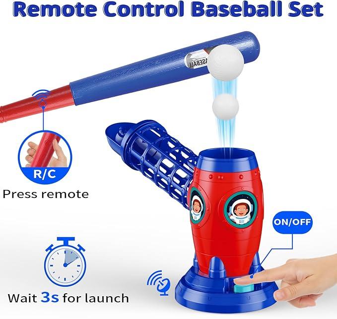 Christmas Automatic Kids Baseball Pitching Machine with 5 Balls, T Ball Set for Kids, Tee Ball Set Baseball Tee Pitcher Baseball Gift, Birthday Gift