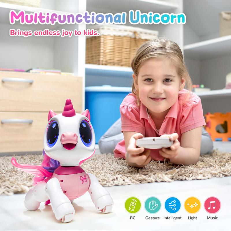 SGILE Unicorn Toy for Girls Robot Pet for Kids age 3 4 5 6 7 8 Years with Music Dance and Gesture Sense Control, Preschool STEM Learning Toy for Toddler Pink