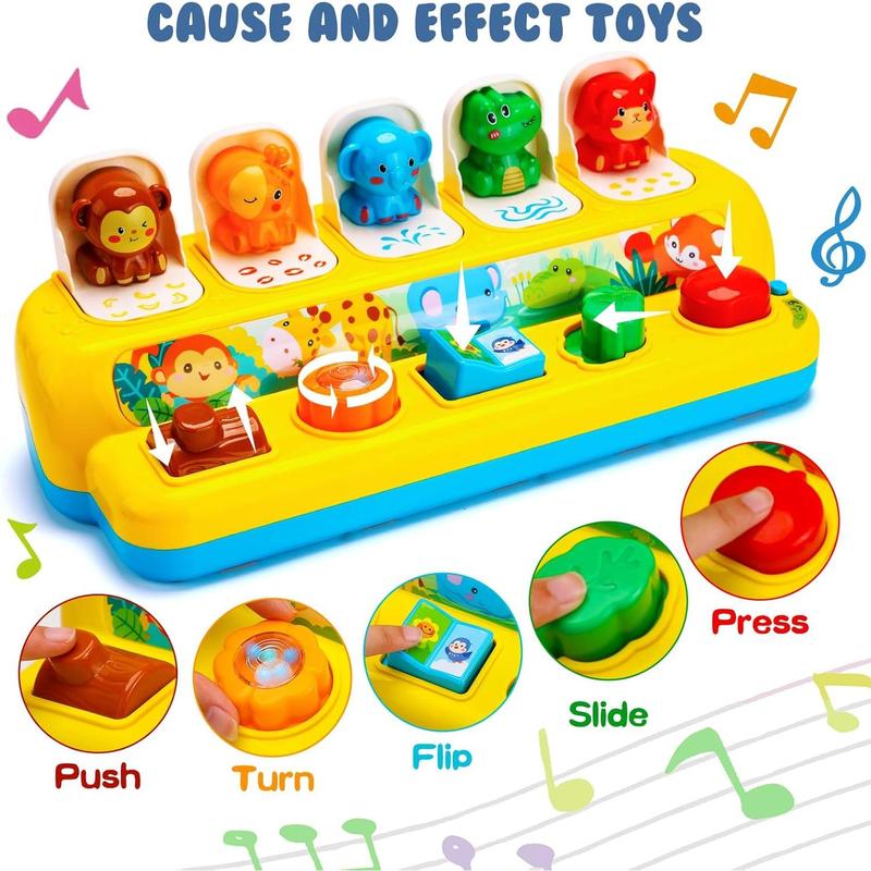 Interactive Pop up Animal Toys with Music & Light, Montessori Cause and Effect Toys for 1 Year Old Boy Girl Early Learning Musical Baby Toys 9-12-18 Months STEM Toddler Toys Age 1-2 Gift for Infant