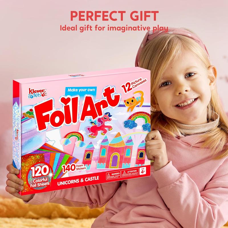  Kits Foil Art Kit for Kids - Crafts, Arts & Crafts Supplies, Mess Free Coloring, Foil Foam Stickers, Creative Travel Toys, Birthday Gifts for Boys & Girls