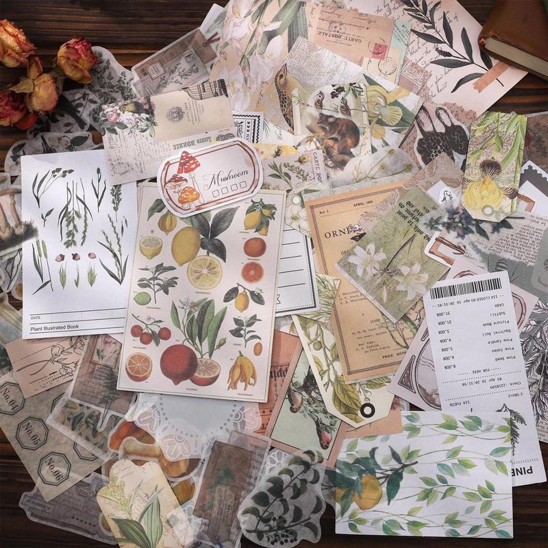 260 Packs DIY Vintage Scrapbooking Stickers and Paper, Nature Antique Paper Stickers Retro Decorative Decals for Art Journaling Stickers