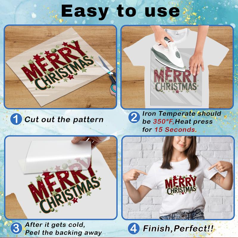 6 Sheets Iron on Transfers, Merry Christmas tree DTF Transfers Ready to Press Children's Clothing Big Stickers Iron on Decals for T Shirts Hoodie DIY Crafts