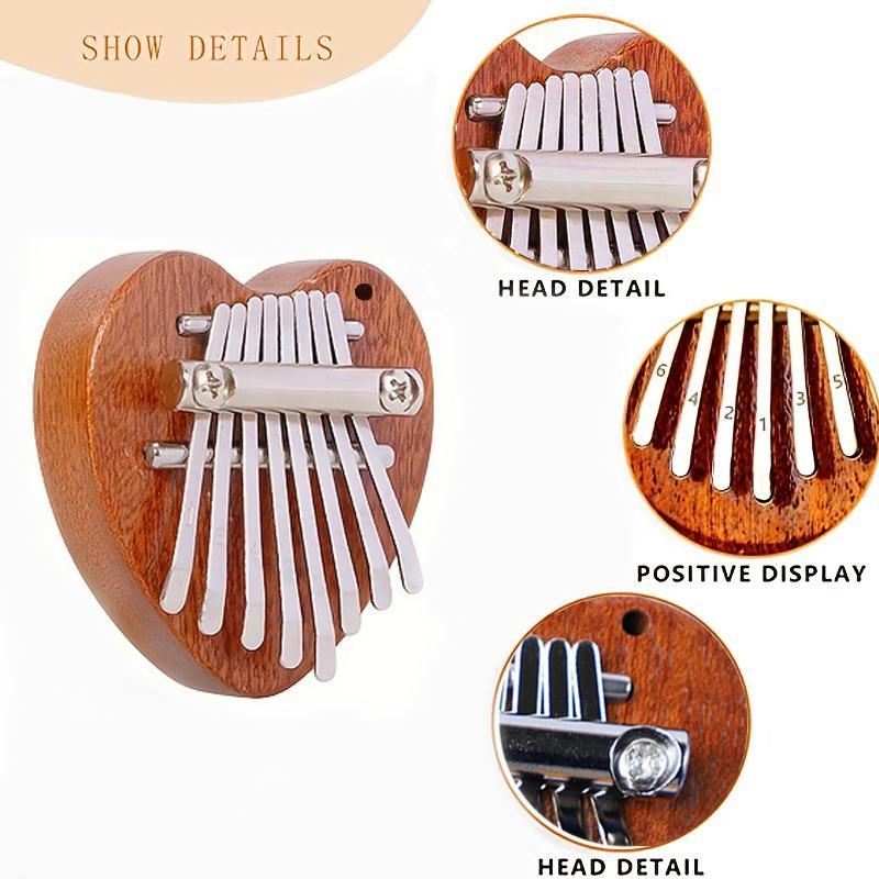 8-key Mini Wooden Kalimba, Exquisite Heart Shaped Finger Thumb Piano, Marimba Musical Good Accessory Pendant Gift, Christmas Gift