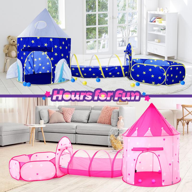 3pc Pink Play Tent Ball Pit for 4-12 Years with Tunnel Pop up Princess Toys Indoor Outdoor Game indoor tent pit tunnel crawl tunnel