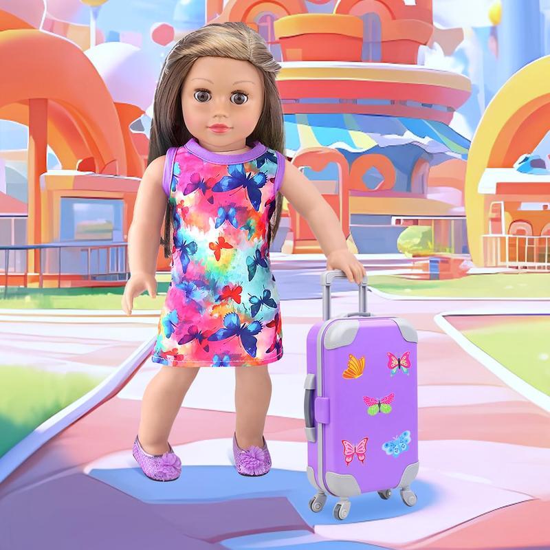 18 Inch Doll Playset with Suitcase, Dresses, Shoes, Backpack and Other Doll DIY Butterfly Stuff for Girl Doll Gift Present for Children (NOT Includ Doll)