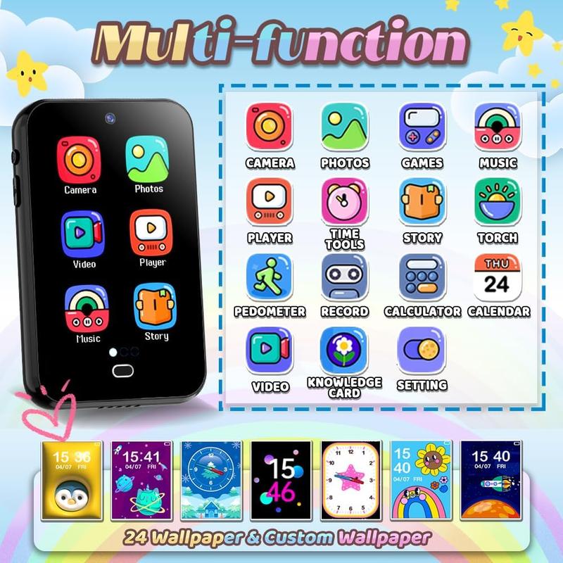 Christmas gift for kids Smart Phone Toys for Boys Girls Age 3 4 5 6 7 8 with Dual Camera 28 Puzzle Games 8G TF Card Music Video Audible Story