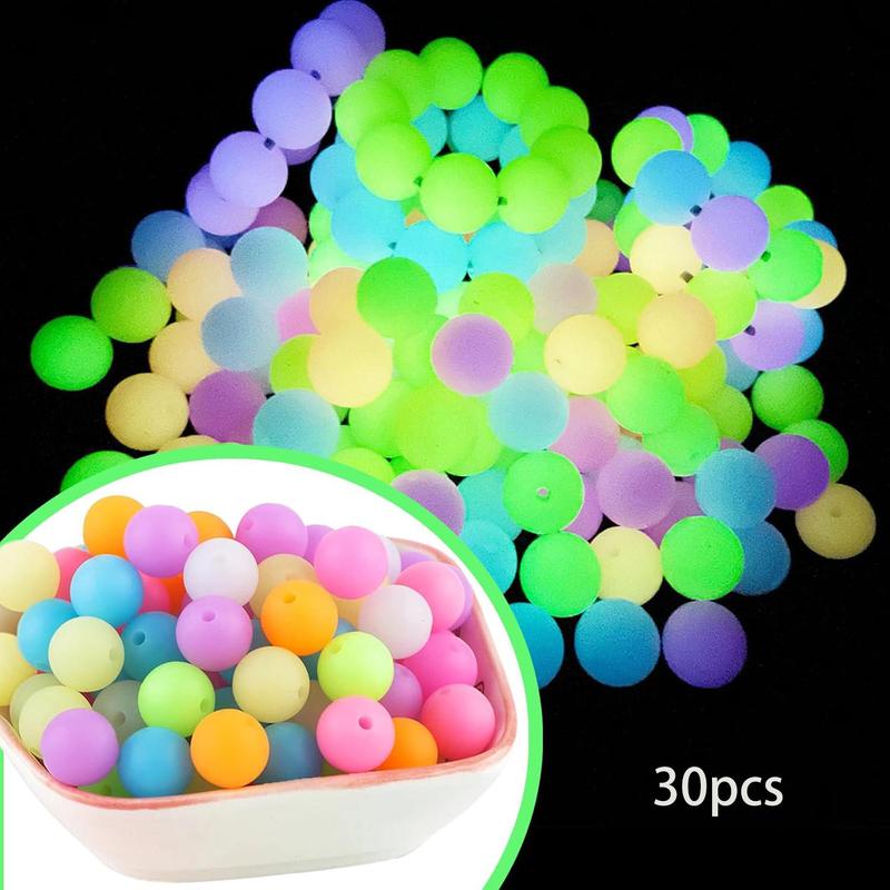 Luminous Silicone Beads (30pcs set), Mixed Color Loose Spacing Beads, DIY Beads for Bracelet, Necklace, Earrings, Chain Decoration, Handicraft Materials