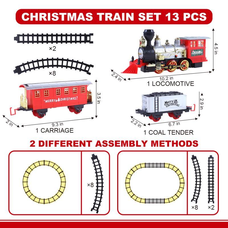 Wesprex Electric Train Set for Kids w Headlight, Realistic Sound, Battery-Operated Classic Toy Train, 1 Locomotive, 2 Compartments, 10 Railway Tracks, Gift for Boys Girls Age 4 5 6 7 - Christmas