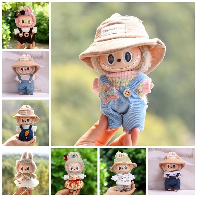 (Only Clothes) 17cm Cute Mini Plush Doll'S Clothes Outfit Accessories For Korea Kpop Exo Labubu Idol Dolls Overalls Hat Clothing DIY Kids Gift