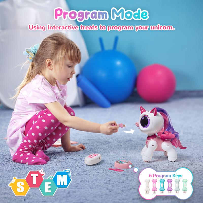 SGILE Unicorn Toy for Girls Robot Pet for Kids age 3 4 5 6 7 8 Years with Music Dance and Gesture Sense Control, Preschool STEM Learning Toy for Toddler Pink