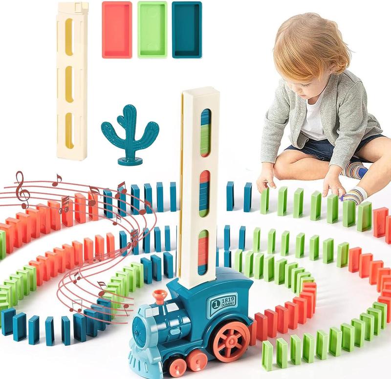 Domino Train Toys Set for Kids, Domino Blocks Building and Stacking Toy,Creative Kids Games,for Kids ages 3+,Experience Laying Stacker Game Colorful Tracks, Montessori Toy