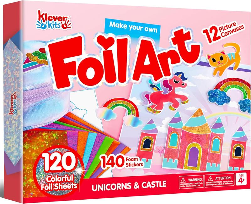  Kits Foil Art Kit for Kids - Crafts, Arts & Crafts Supplies, Mess Free Coloring, Foil Foam Stickers, Creative Travel Toys, Birthday Gifts for Boys & Girls