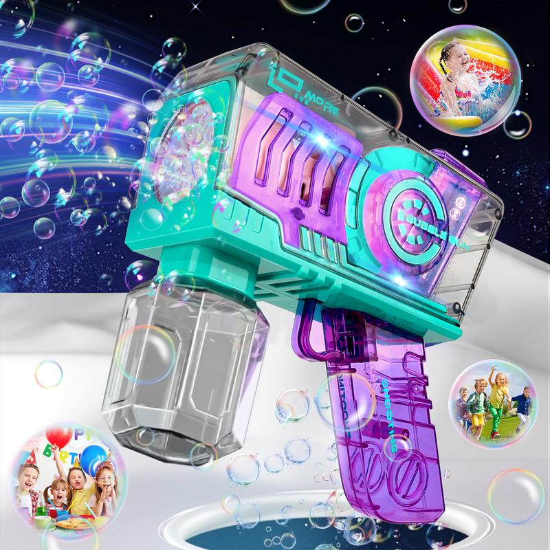 Cool Bubble Maker Gun with Color Lights Rich Bubbles Machine AAA battery Toddler Kids Toys For Outdoor Parties Birthday Christmas Gift