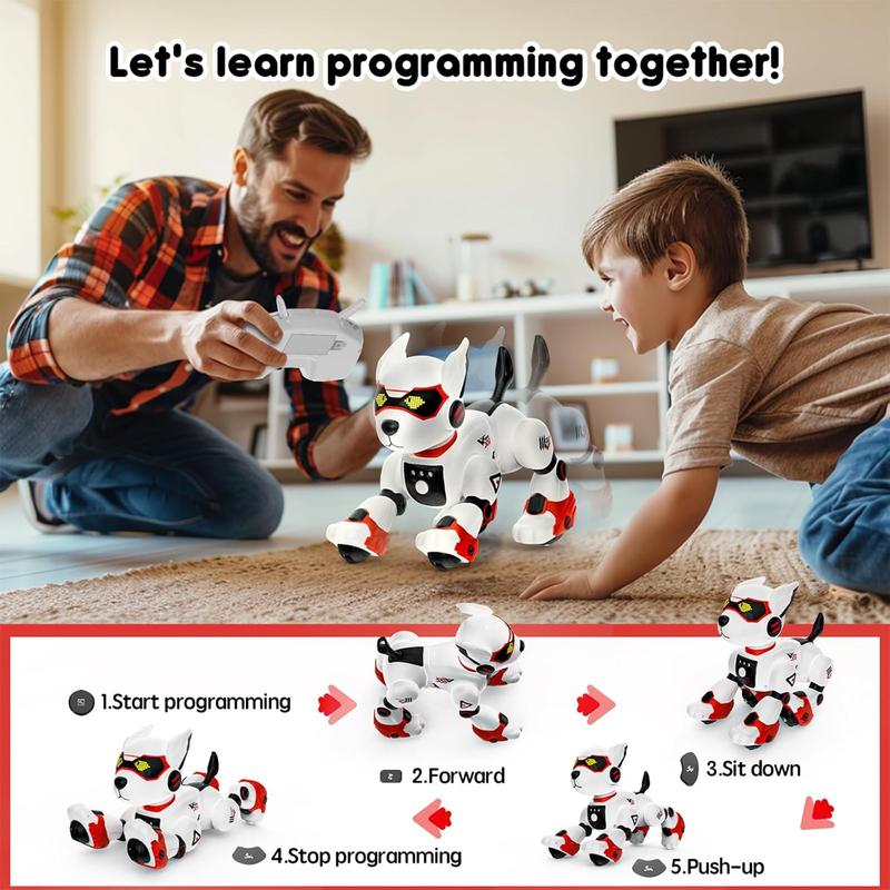 Interactive Remote Control Robot Dog Toy – Smart Programmable Robotic Puppy with Voice Control, Stunt Moves, Music, and Imitation Features