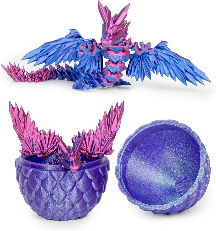 Fly Wings Dragon & Dragon Egg, 3D Printed Articulated Fidget Toys for Adults Office Room Decor Collectible Figurines Funny Gifts for Kids, Boys, Girls (Brilliant Purple, M Size)