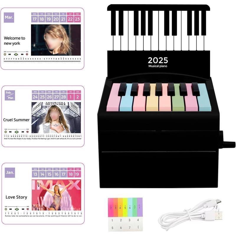 [BLACK FRIDAY] Playable Mini Piano Calendar 2025, 1 Set Rechargeable 15 Key Piano Table Calendar with Simplified Sheet Music, Music Lyrics Mini Piano Included 52 Music Scores in 27 Cards for fans Family and Friends, Birthday Gifts for Women,Christmas Gift