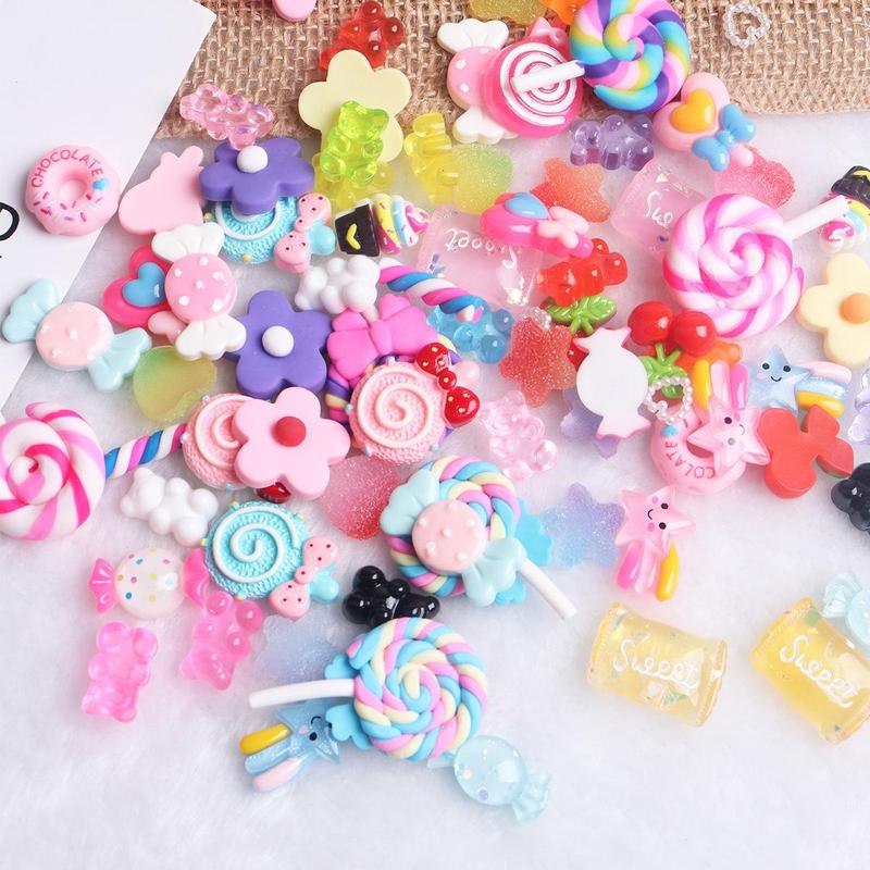 Random Style Candy Design Nail Art Charms, 40pcs set Cute Fruits and Sweets Resin Nail Art Accessories for DIY Crafts And Nail Art Decoration, Nail Art Kit