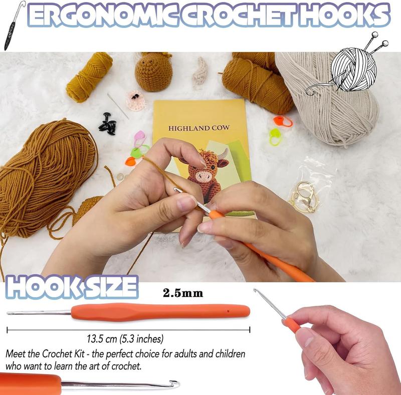 Highland Cows Amigurumi Crochet Kit for Beginners | Easy Crochet Starter Set with Step-by-Step Video Tutorial | Perfect Gift for Kids and Adults | Fun Crochet Animals for Christmas