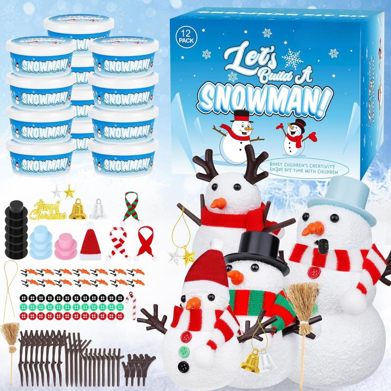 12 Pack Christmas Craft, DIY Snowman Kit for Kids, Build a Snowman Kit Indoor Decorations, Creative Kids Air Dry Modeling Clay .