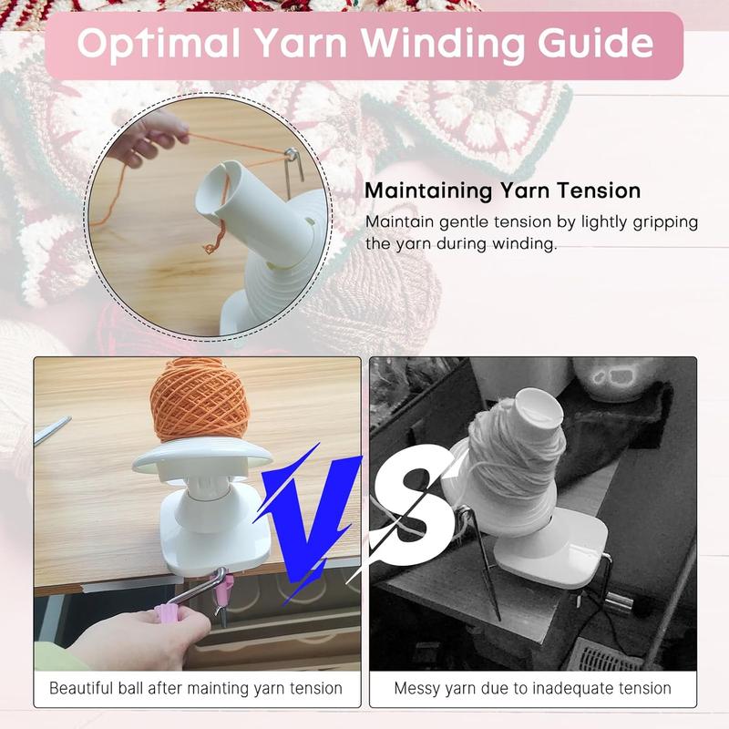 Manual Yarn Ball Winder with Holder, Hand-Operated Swift for Fiber String Yarn (Pink)