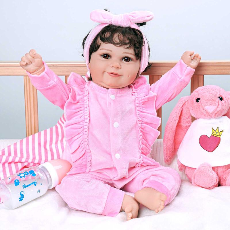 BABESIDE 8 Pcs Reborn Baby Doll Clothes with Bassinet for 17-22 Inch Baby Doll, Baby Doll Clothes Outfit Accessories fit Newborn Baby Doll Girl