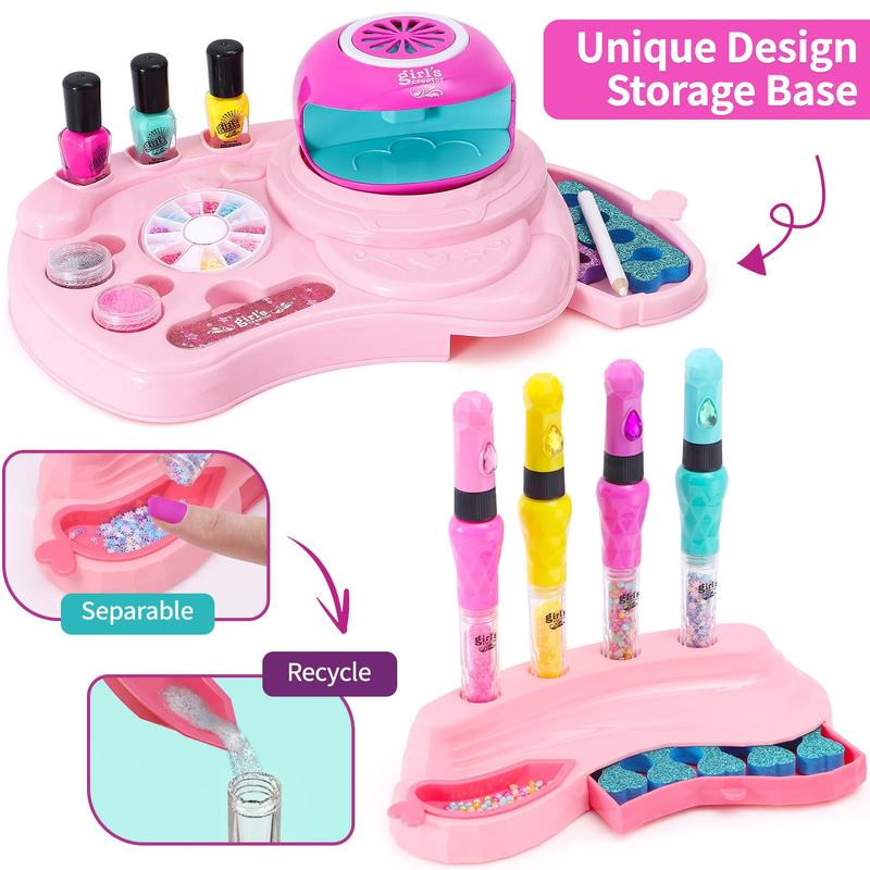 Nail Polish Set Toy for Girls Nail Art Kit  3-in-1 with Nail Dryer&Hand Massage Spa Kit, Manicure Salon Studio Stuff Pretend Play Set Toy Birthday Christmas Gift