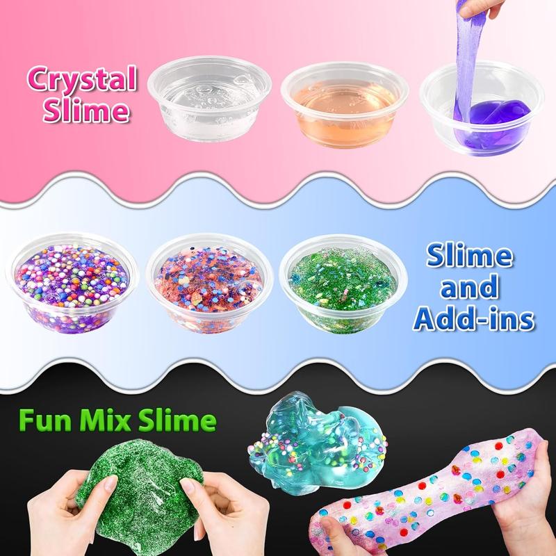 50 Pack DIY Slime Kit, Slime Making Kit for Girls, Crystal Clear Slime, Premade Slime with Add-ins, Foam Balls, Glitters, Slime Party Favors Gift Toys for Kids 3-12