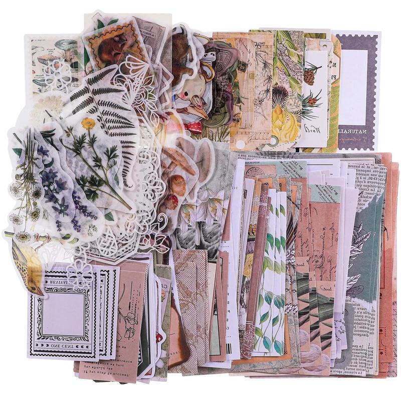 260 Packs DIY Vintage Scrapbooking Stickers and Paper, Nature Antique Paper Stickers Retro Decorative Decals for Art Journaling Stickers