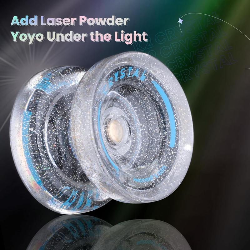 MAGICYOYO K2 Crystal Upgrade New Color - Silver Glitter Clear, Pro Responsive Yoyo for Kids, Dual Purpose Finger Spin Yo Yo with Extra Unresponsive Bearing + 12 Yoyo Strings + Yoyo Case