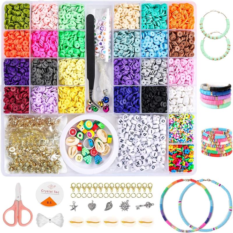 6500 Pcs Clay Beads for Bracelet Making Kits, Flat Clay Heishi Beads Jewelry Accessory, Strings for Jewelry Making Kit Bracelets Necklace