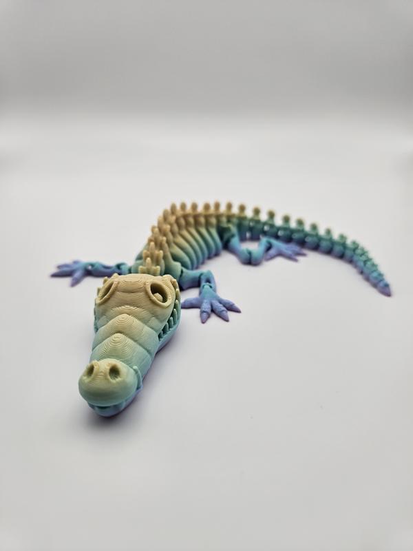 3D Printed Rainbow Articulating Skeleton Crocodile | 3D Printed Great Gift and Desk Figure