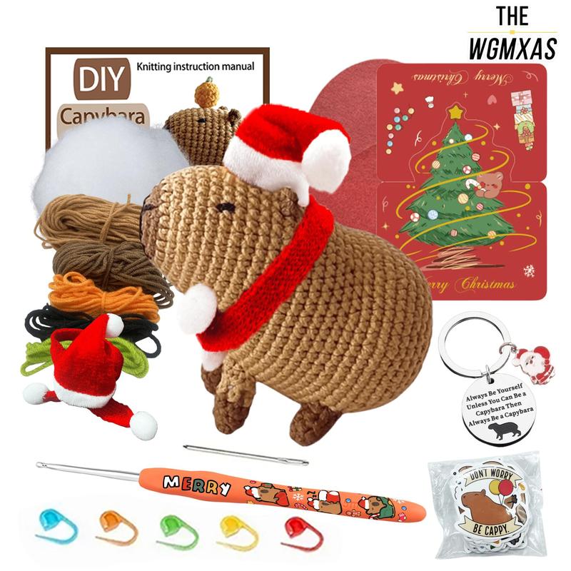 Cute Capybara Design Crochet Kit, 1 Set Christmas Themed Crochet Kit, DIY Crochet Kit for Beginners, Crochet Supplies for Adults