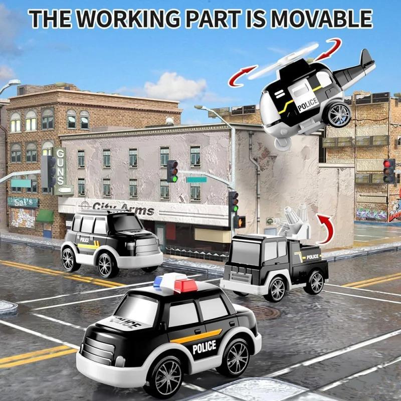 5 in 1 Inertial Double-deck Police Vehicle Toy, 1 Set Friction Power Transport Truck, Police Carrier Truck Toy with Lights Music, Toy Car for Boys