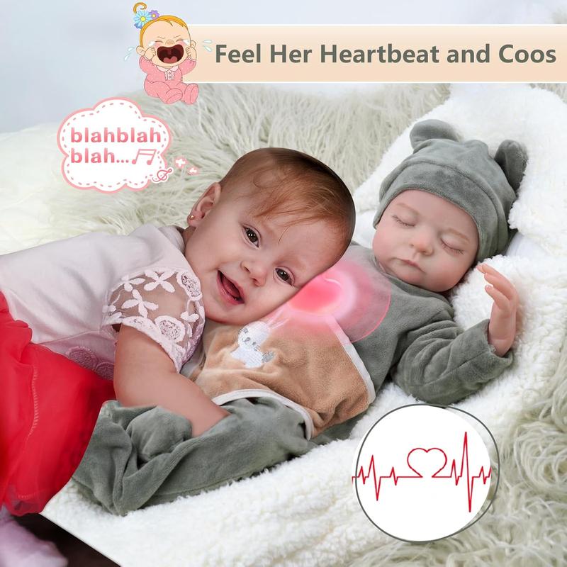 BABESIDE 3 in 1 Lifelike Reborn Baby Dolls with Heartbeat and Coos -17 in Realistic Newborn Baby Dolls Soft Body Breathable Baby Girl with Feeding Kit Gift Box for Kids Age 3+