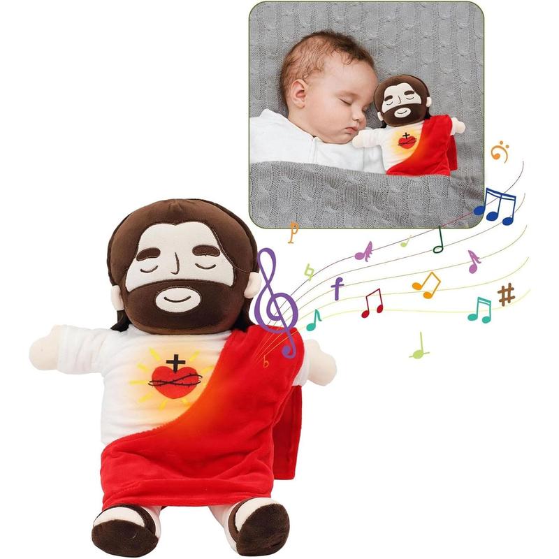 Christmas gifts Jesus Plush Breathing Soothing Jesus Stuffed Animal Heart of Jesus to Sleep Suitable for Church Sunday School Religious Easter Gift for Kids