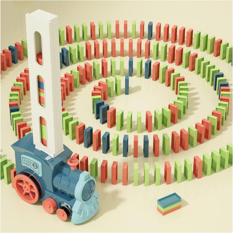 Domino Train Toys Set for Kids, Domino Blocks Building and Stacking Toy,Creative Kids Games,for Kids ages 3+,Experience Laying Stacker Game Colorful Tracks, Montessori Toy