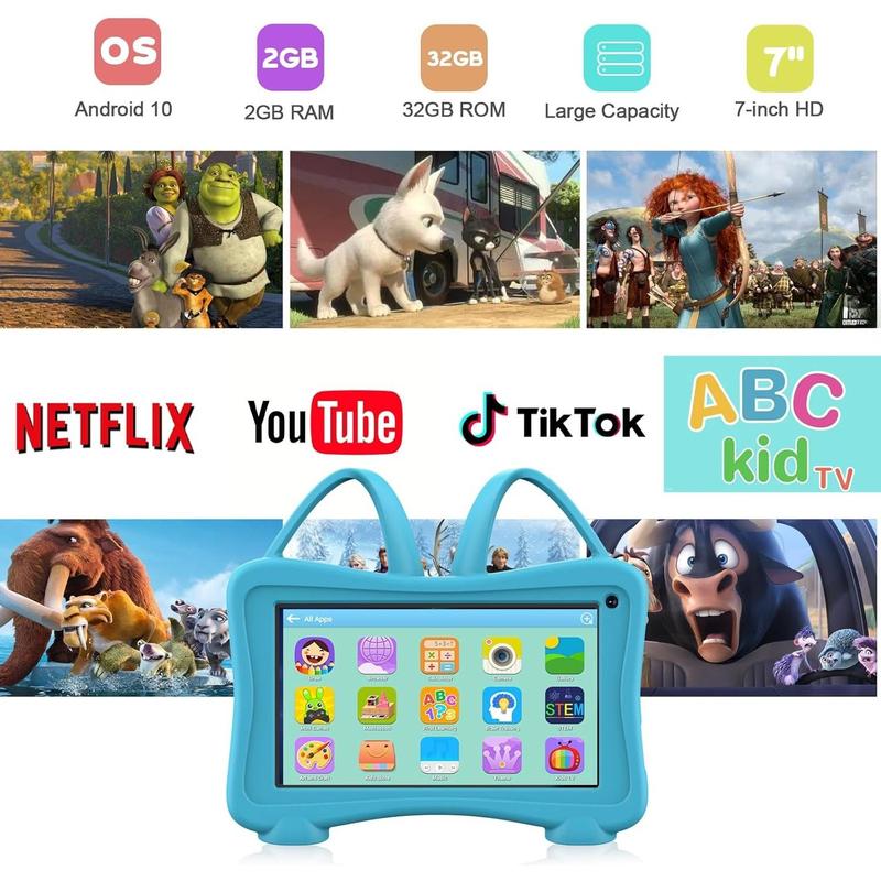 Kids Tablet 7 Toddler Tablet for Kids, Tablet for Toddlers Learning Tablet with WiFi, YouTube, Dual Camera, Touch Screen, Parental Control, Child Tablet for Boys Girls (Blue)