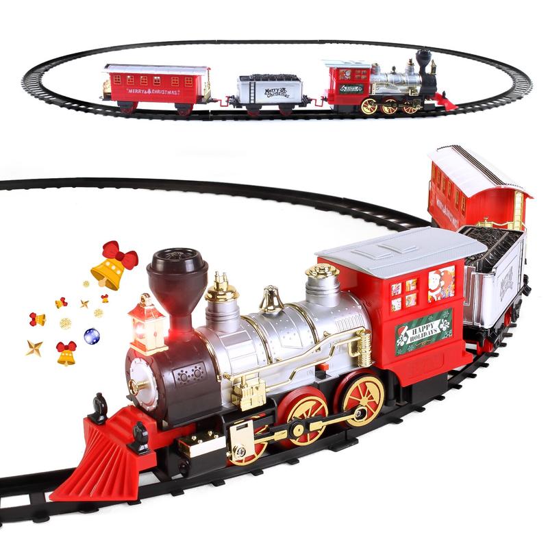 Wesprex Electric Train Set for Kids w Headlight, Realistic Sound, Battery-Operated Classic Toy Train, 1 Locomotive, 2 Compartments, 10 Railway Tracks, Gift for Boys Girls Age 4 5 6 7 - Christmas