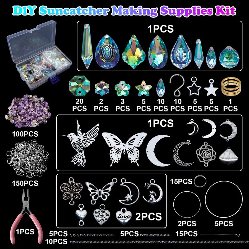 DIY Suncatchers, 400pcs Sun Catchers Making Supplies Kit Art and Crafts for Adults Hanging Prism Sun Catcher with Crystals Rainbow Maker for Indoor Window Home Wedding Garden Christmas Decor