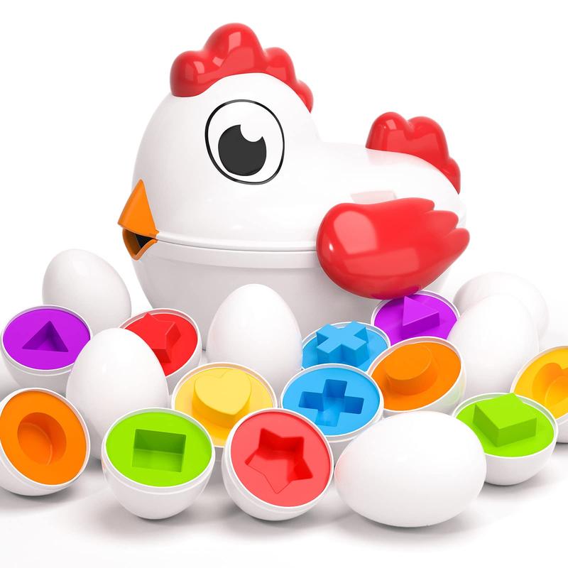 Christmas Gift Chicken Easter Eggs Toys - Color Matching Game Shape Sorter with 6 Toy Eggs , Fine Motor Skills Sensory Toys, Montessori Educational for