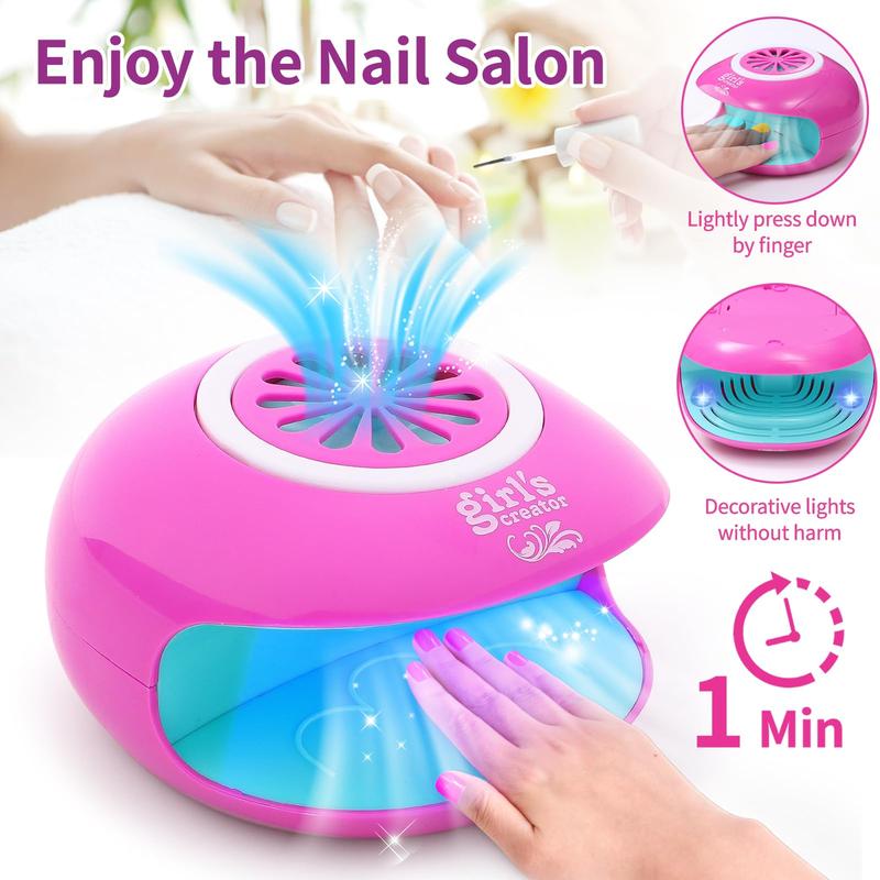 Nail Polish Set Toy for Girls Nail Art Kit  3-in-1 with Nail Dryer&Hand Massage Spa Kit, Manicure Salon Studio Stuff Pretend Play Set Toy Birthday Christmas Gift